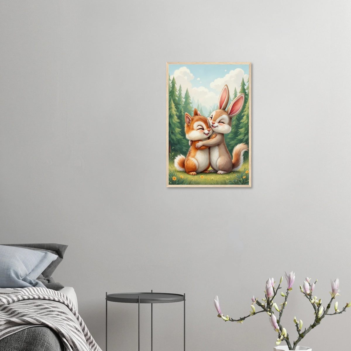 Innocent Affection - Bunny & Fox Framed Poster - 40x60 cm 16x24″ Wood frame - Wooden Framed Posters