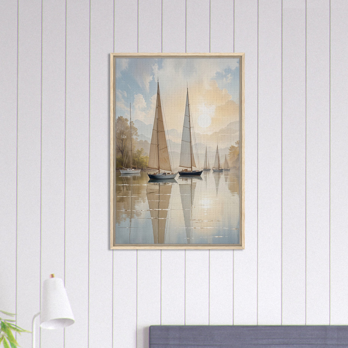 Tranquil Reflections - Sailboats in Sunlit Waters - - Canvas