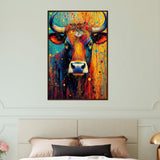 Aura of the Wild - Colorful Bull Art on Matte Paper - Dark wood frame 60x90 cm 24x36″ - Wooden Framed Posters