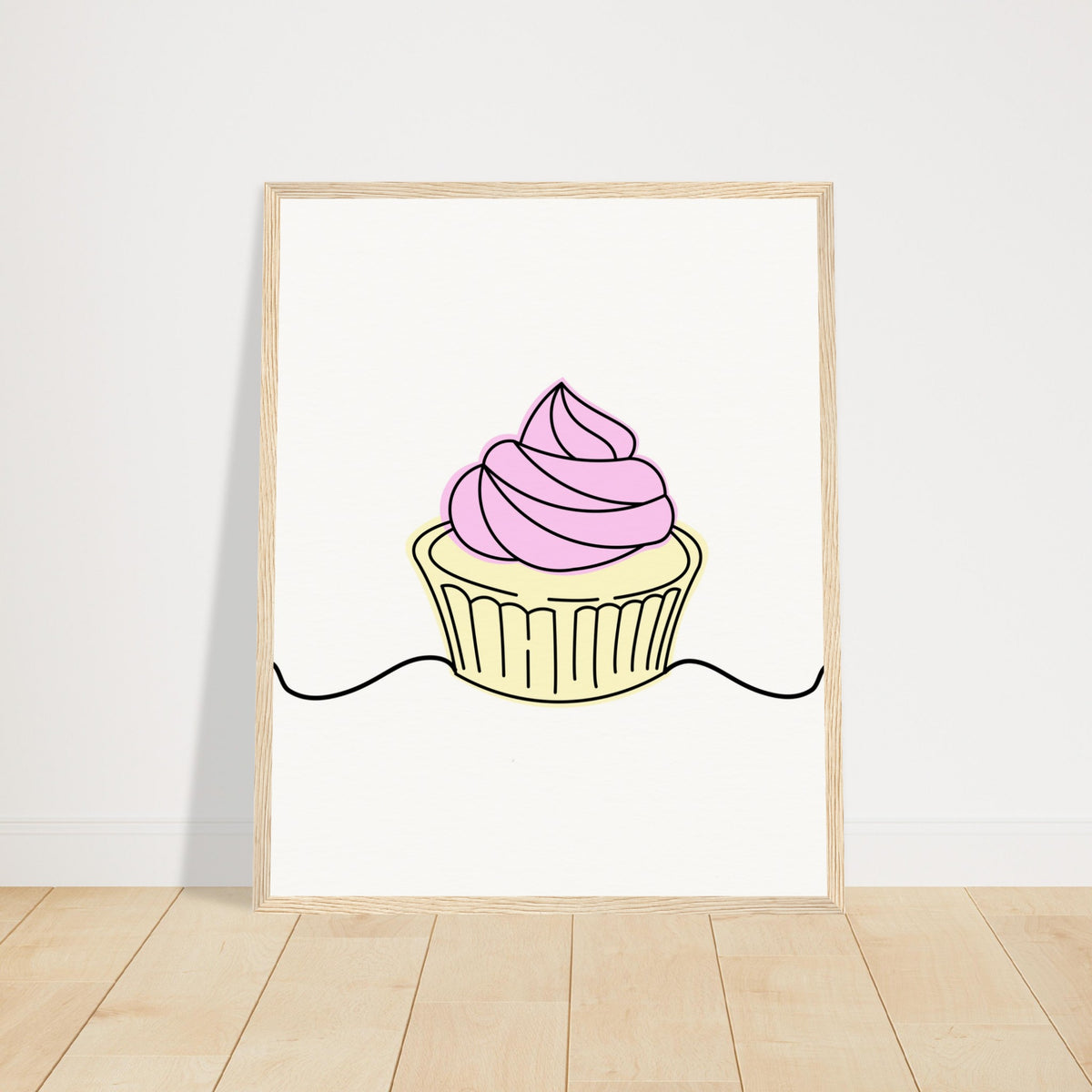 Cupcake Delight - Minimalist Pink Frosting Art - 40x50 cm 16x20″ Wood frame - Wooden Framed Posters