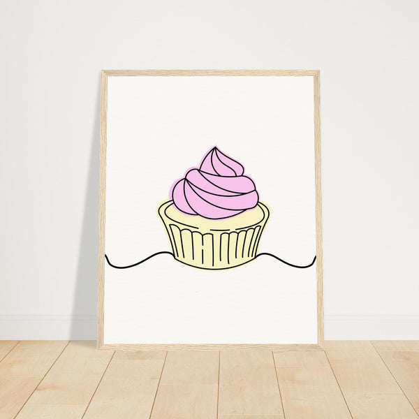 Cupcake Delight - Minimalist Pink Frosting Art - 40x50 cm 16x20″ Wood frame - Wooden Framed Posters