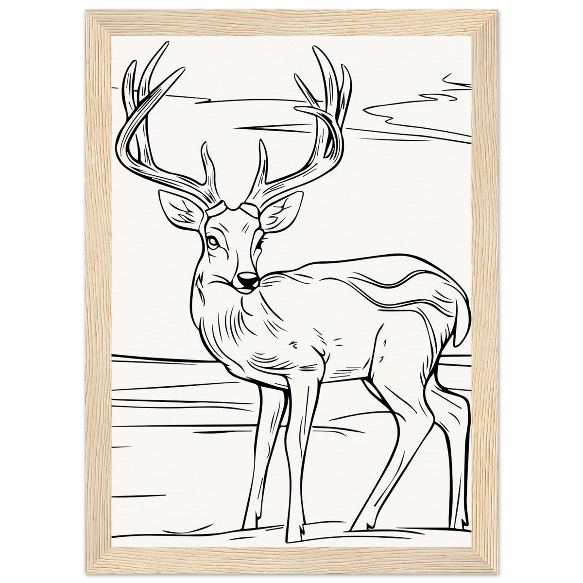 Elegance in Nature - Deer in Line - A4 21x29.7 cm 8x12″ Wood frame - Wooden Framed Posters