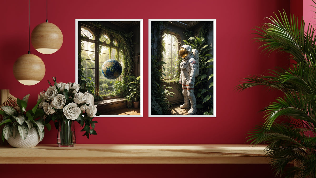 Exploration Meets Serenity - Space and Earth - - Framed Posters