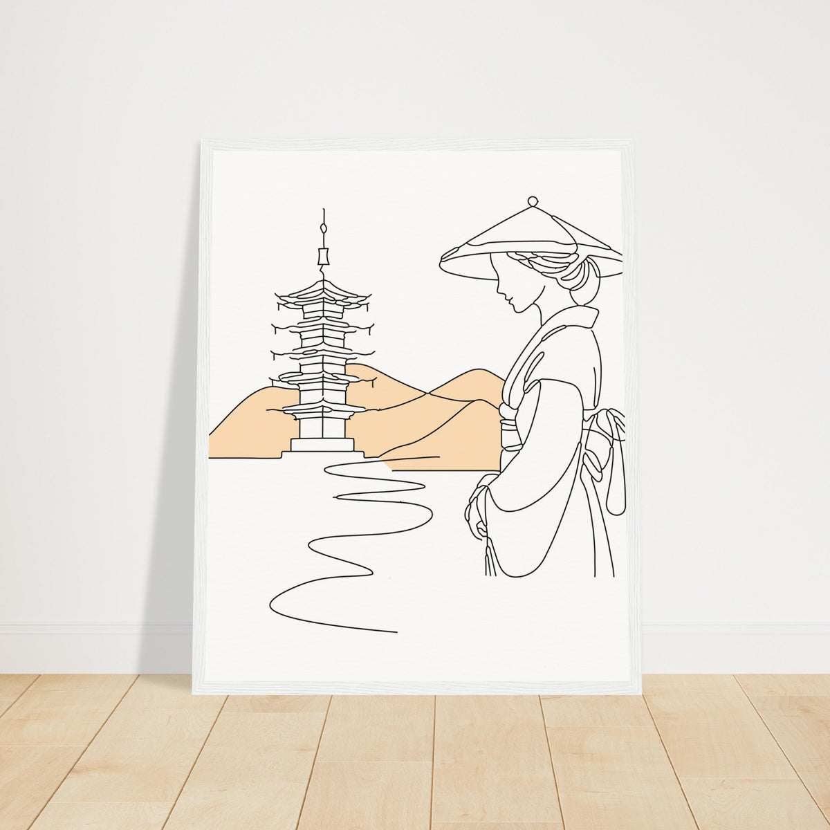 Serene Japanese Elegance - Framed Line Art - 40x50 cm 16x20″ White frame - Wooden Framed Posters