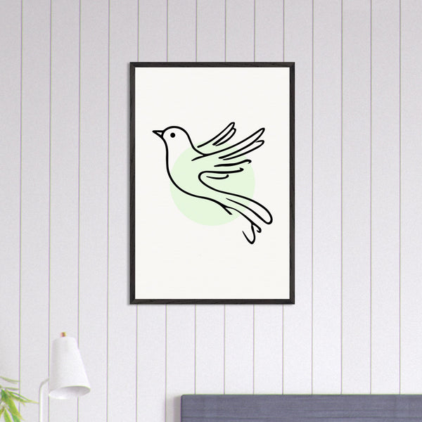 Grace in Flight - Bird Line Art Wooden Framed Poster - - Wooden Framed Posters