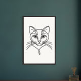 Timeless Cat Line Art - Natural Wood Framed Elegance - - Wooden Framed Posters