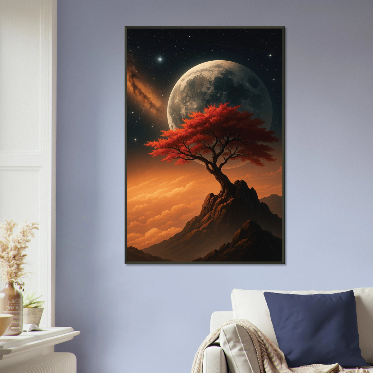 Metal Framed Poster – Red Tree Under Moonlight - - Metal Framed Posters