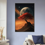 Metal Framed Poster – Red Tree Under Moonlight - - Metal Framed Posters