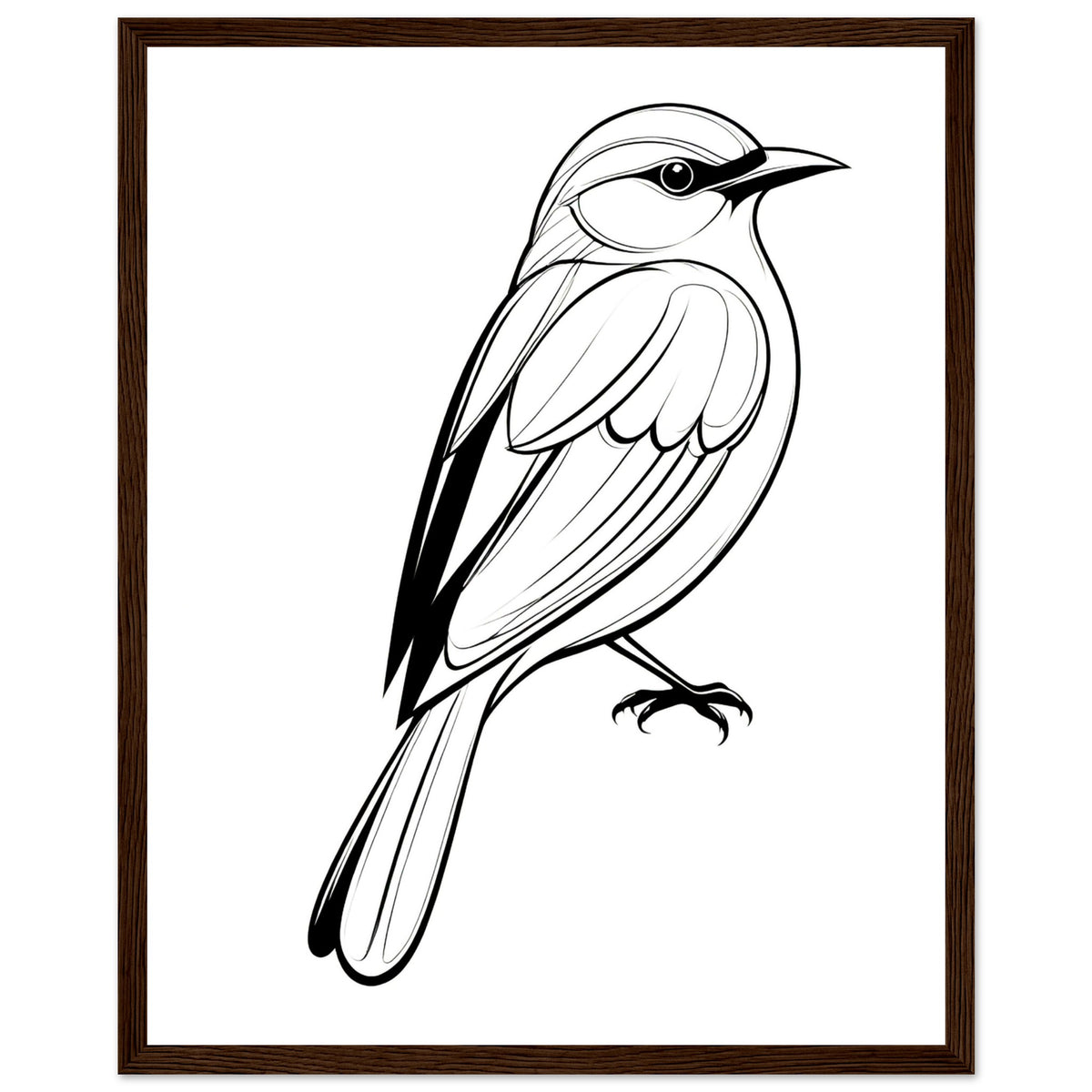 Serenity in Lines - Framed Bird Poster - 40x50 cm 16x20″ Dark wood frame - Framed Posters