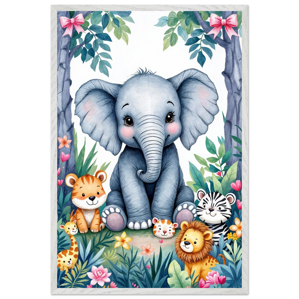 Nursery Gift – Jungle Friends Poster - - Wooden Framed Posters