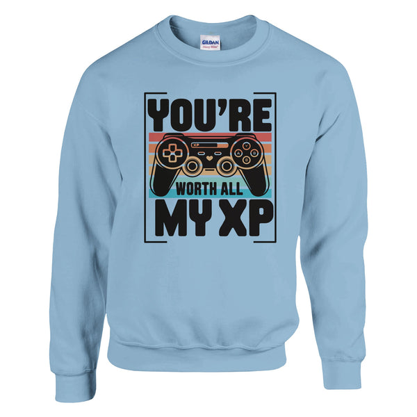 Worth All My XP - Gamer Sweatshirt - Light Blue - Sweatshirts