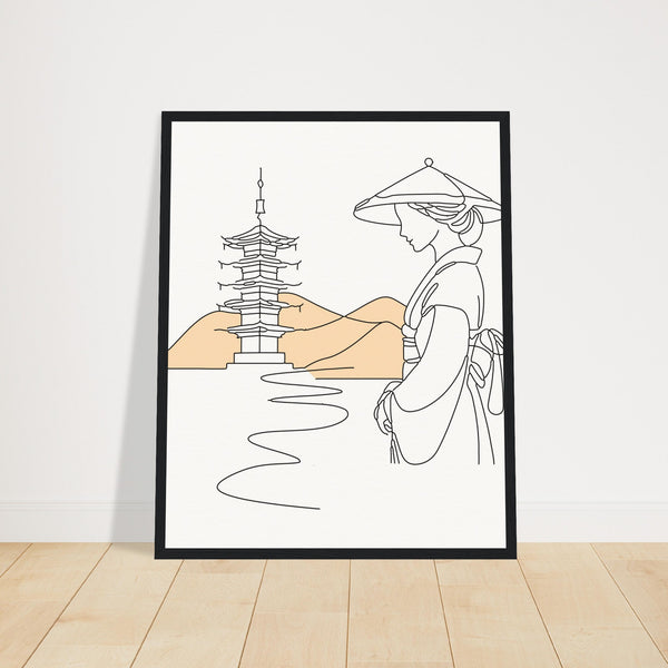 Serene Japanese Elegance - Framed Line Art - 40x50 cm 16x20″ Black frame - Wooden Framed Posters