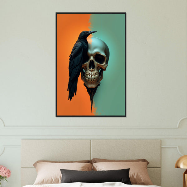 Raven's Requiem - Skull & Crow Framed Print - Black frame 60x90 cm 24x36″ - Wooden Framed Posters