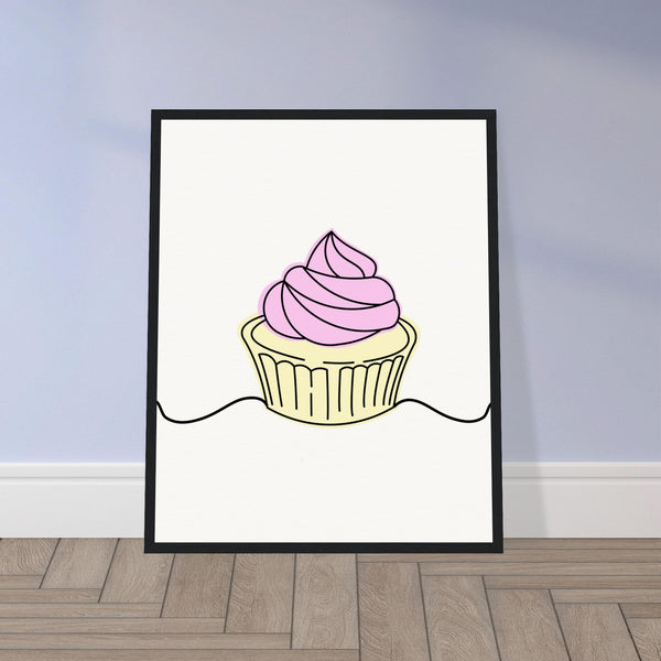 Cupcake Delight - Minimalist Pink Frosting Art - - Wooden Framed Posters