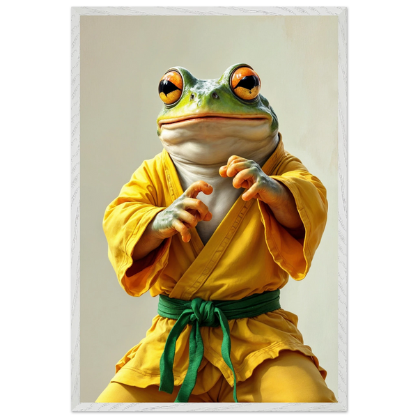 Funny Frog Wall Art – Gift Confidence & Kicks - - Wooden Framed Posters