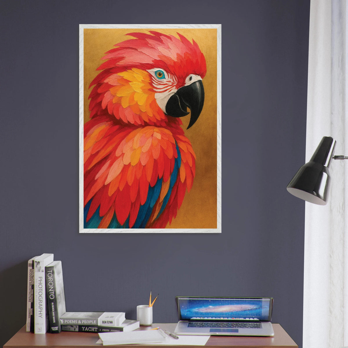 Majestic Parrot Poster – Colorful Wooden Frame Gift - - Wooden Framed Posters