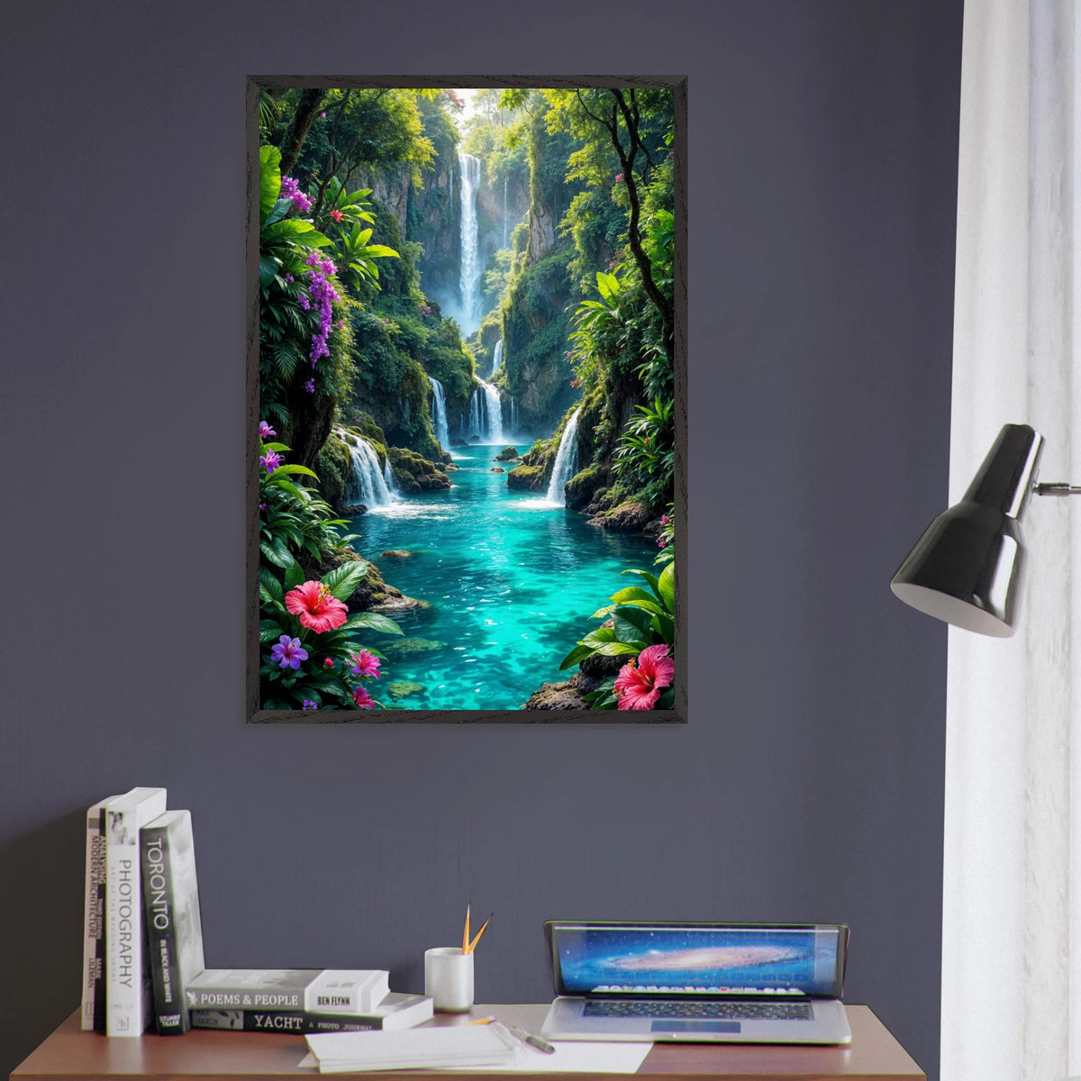 Tropical Falls Escape Poster – Gift for Nature Lovers - Black frame - Wooden Framed Posters