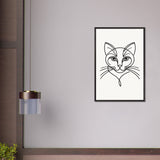 Timeless Cat Line Art - Natural Wood Framed Elegance - - Wooden Framed Posters