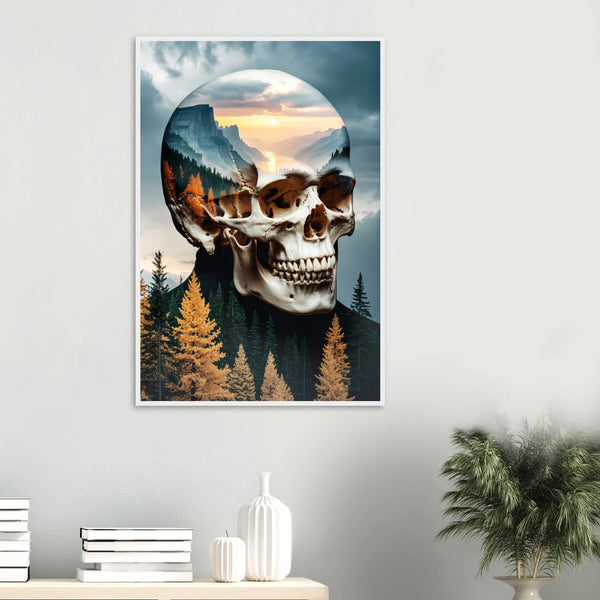 Wooden Framed Poster – Skull Meets Forest in Art - White frame - Wooden Framed Posters