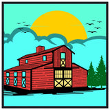 Countryside Sunrise - A Nostalgic Barn Scene - 70x70 cm 28x28″ Black frame - Wooden Framed Posters