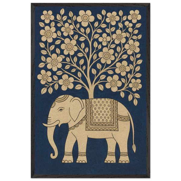 Traditional Elephant Art Print – Heritage Frame Gift - Black frame - Wooden Framed Posters