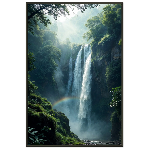 Rainbow Falls - Serene Forest Memory - - Metal Framed Posters