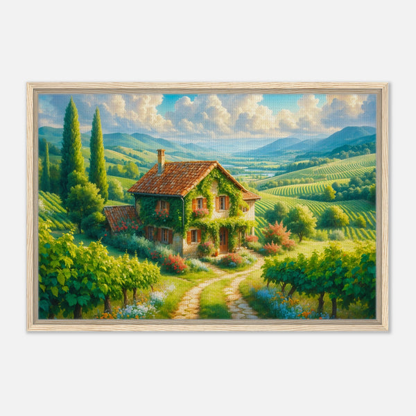 Tuscan Dream - Cozy Cottage in Rolling Hills - 60x90 cm 24x36″ - Framed Canvas