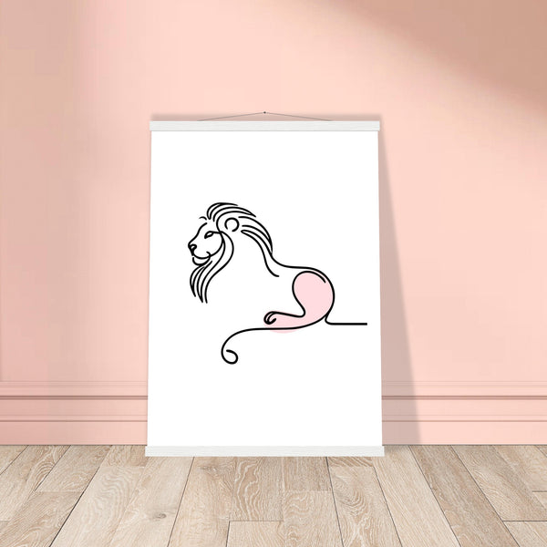 Regal Simplicity - Minimalist Lion Design - 50x70 cm 20x28″ White wall hanger - Posters With Hanger