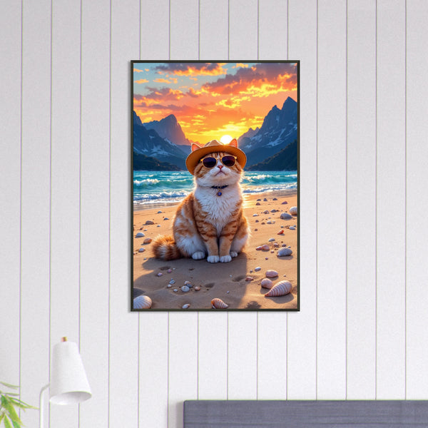 Sunset Serenity - Coastal Cat Framed Poster - 60x90 cm 24x36″ - Metal Framed Posters