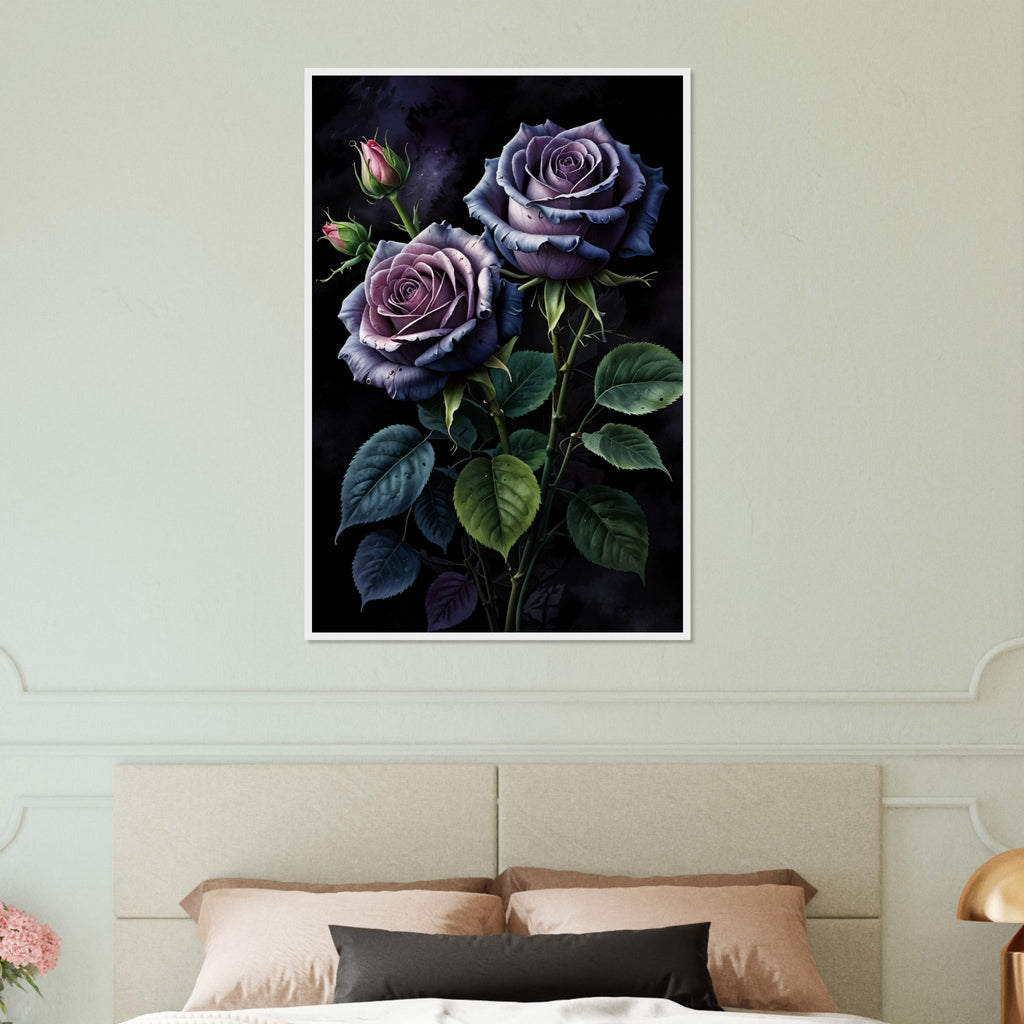 Shadow Bloom - Dark Floral Framed Artwork - White frame 60x90 cm 24x36″ - Wooden Framed Posters