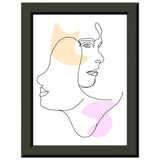 Mirrored Elegance - Artistic Line Faces in Gentle Tones - 13x18 cm 5x7″ - Metal Framed Posters