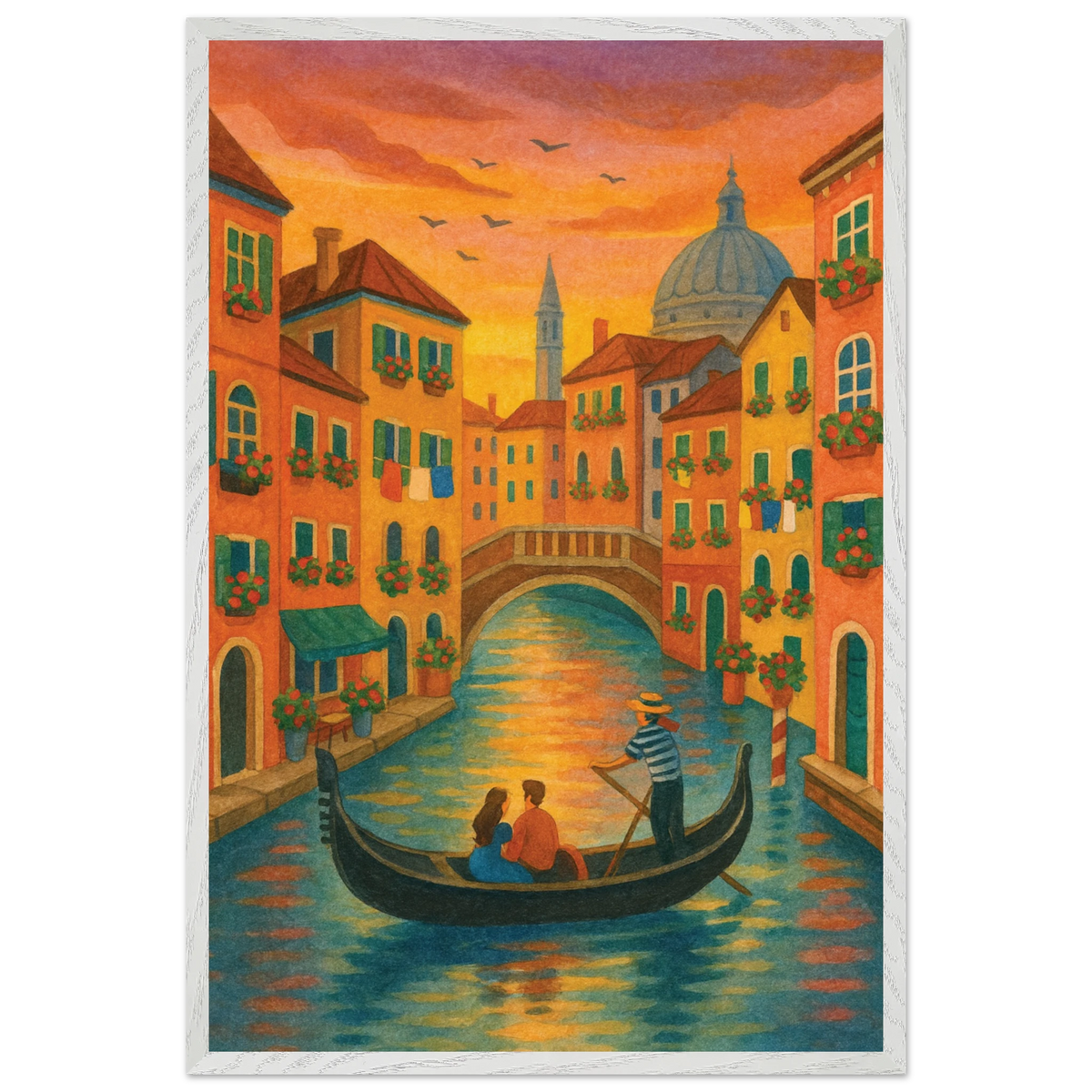 Sunset Canal Romance – Wooden Framed Poster Gift - - Wooden Framed Posters