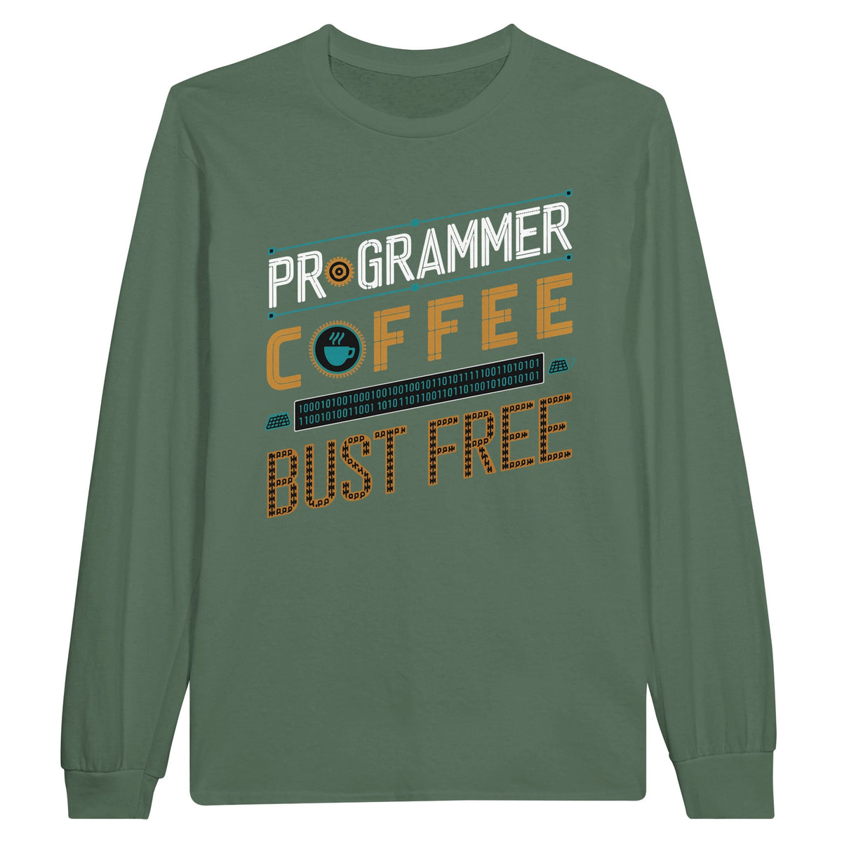 Funny Coffee Code Long-sleeve Tee for Coworkers - Military Green - Long Sleeves T-shirts