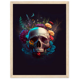 Nature’s Duality - Vibrant Flowers and Skull - 30x40 cm 12x16″ Wood frame - Wooden Framed Posters