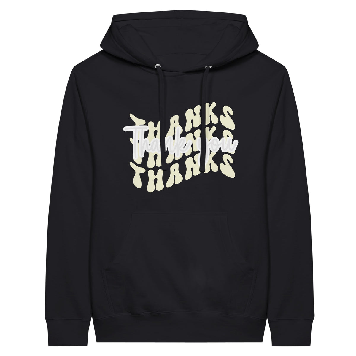 Gratitude in Threads - Premium Thanksgiving Typography Hoodie - Black - Hoodies