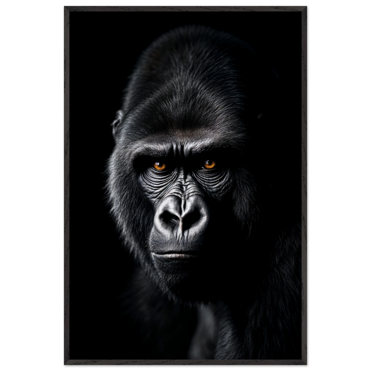 Majestic Gaze – Gorilla Poster for Thoughtful Men - Black frame - Wooden Framed Posters