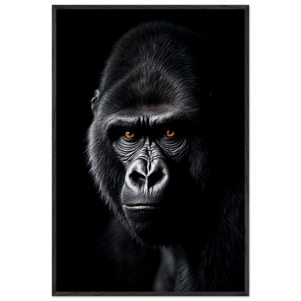 Majestic Gaze – Gorilla Poster for Thoughtful Men - Black frame - Wooden Framed Posters