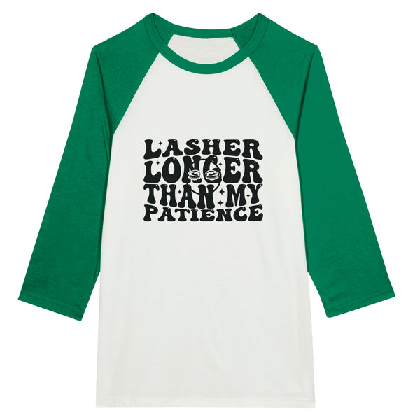 Patience & Lashes - Unisex 3/4 sleeve Raglan T-shirt - White and Kelly -