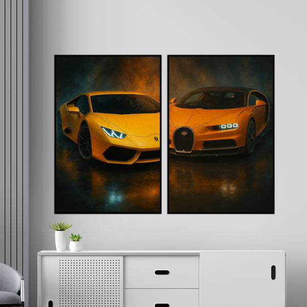 Luxury Car Duo – Stunning Framed Poster Gift - White Metal Glossy Photo - Framed Posters