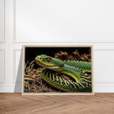 Nature’s Precision - Green Tree Viper Close-Up - - Framed Canvas