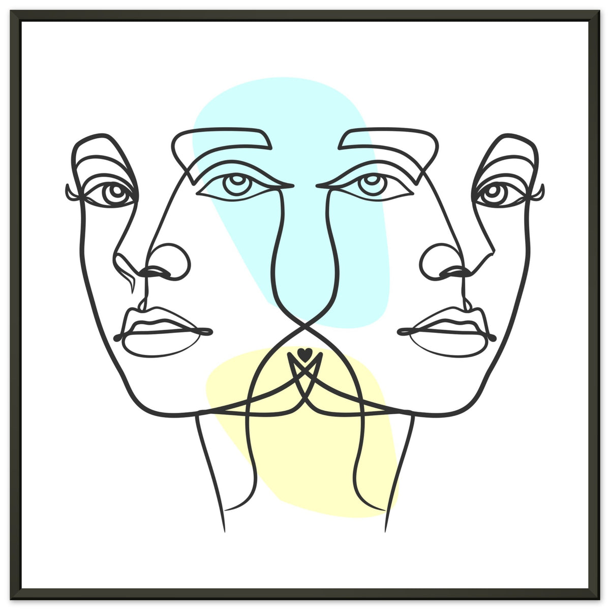 Twins in Harmony - Minimalist Faces with Pastel Touch - 70x70 cm 28x28″ - Metal Framed Posters