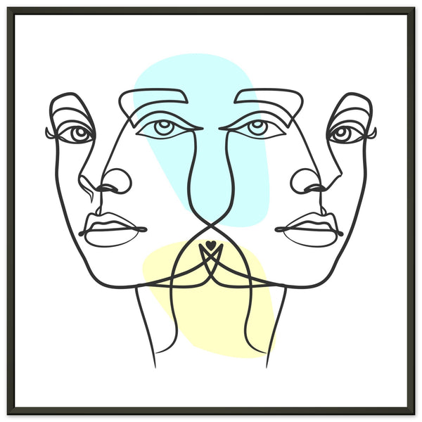 Twins in Harmony - Minimalist Faces with Pastel Touch - 70x70 cm 28x28″ - Metal Framed Posters