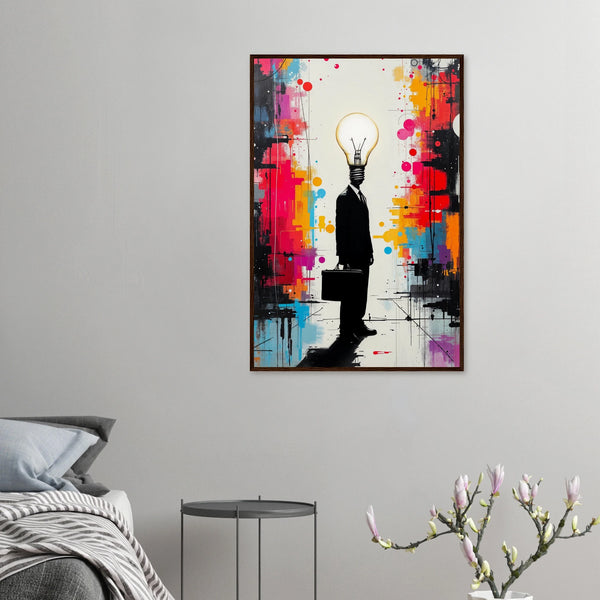 Mind of Innovation - Lightbulb Man Framed Poster - 60x90 cm 24x36″ Dark wood frame - Wooden Framed Posters
