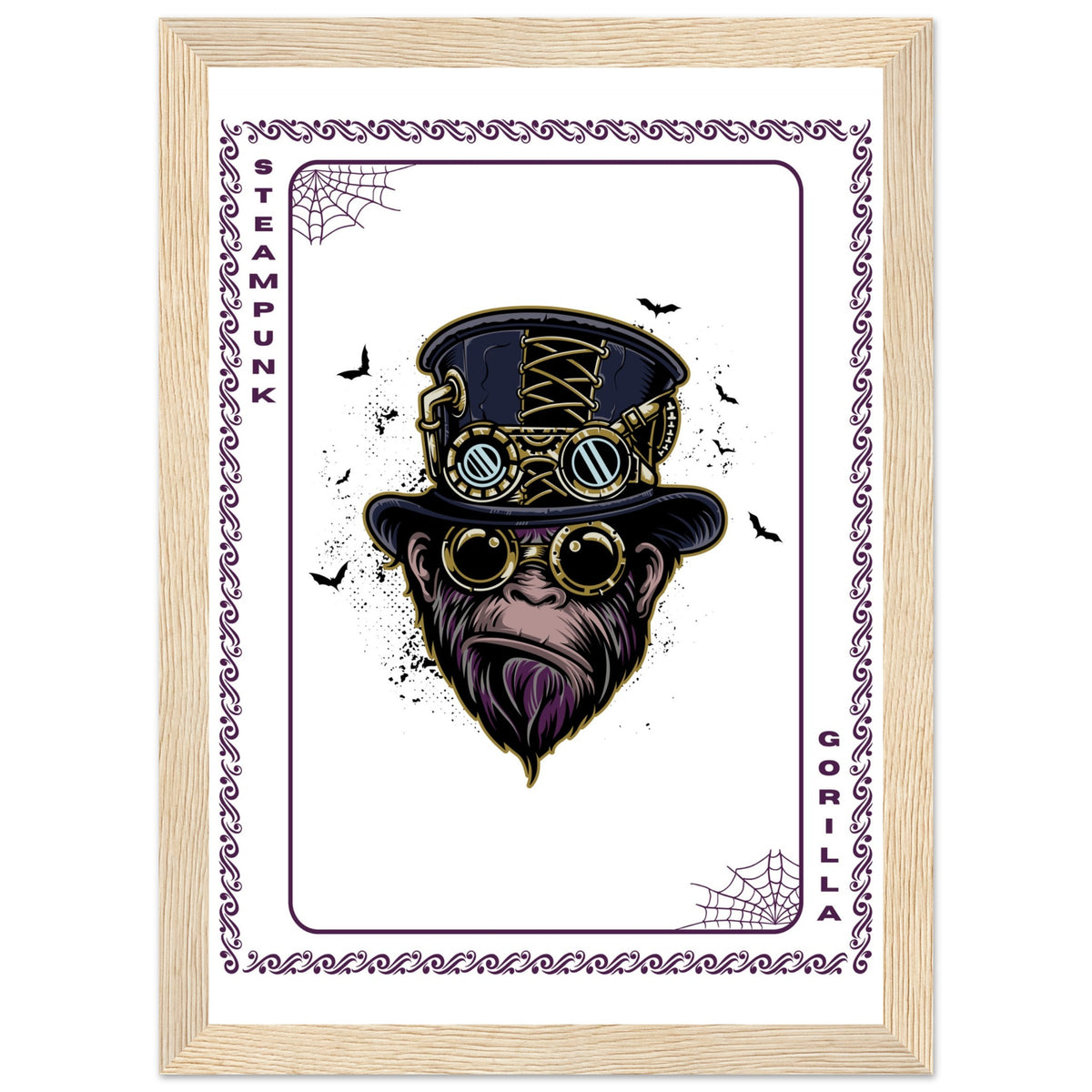 Elevate Your Decor - Steampunk, Funky, and Urban Gorilla Poster Set - A4 21x29.7 cm 8x12″ Wood frame Steampunk Gorilla - Wooden Framed Posters