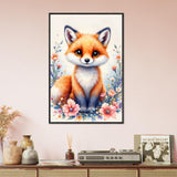 Adorable Fox & Blossoms - Nature's Delight - Black frame - Framed Posters