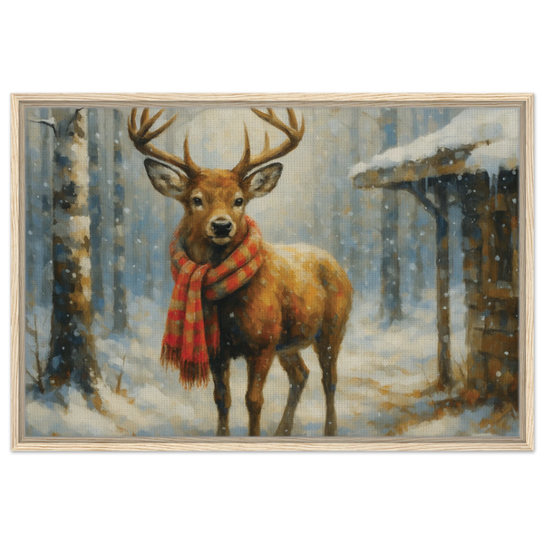 Red Scarf Deer – Holiday Gift Framed Canvas - - Canvas