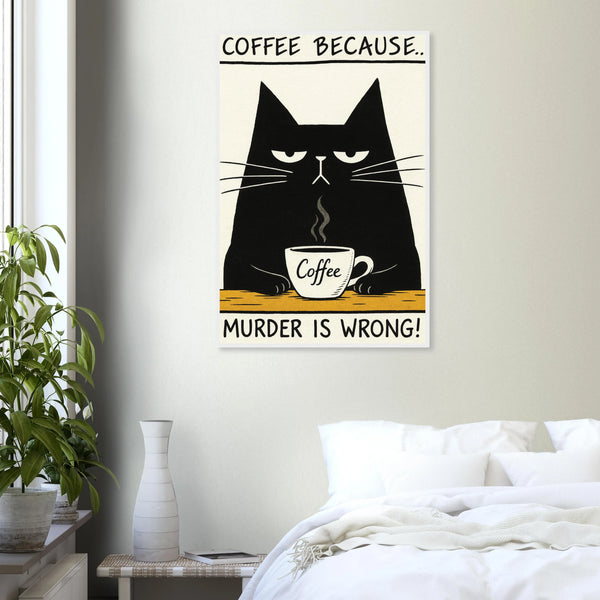 Funny Cat Coffee Quote - - Wooden Framed Posters