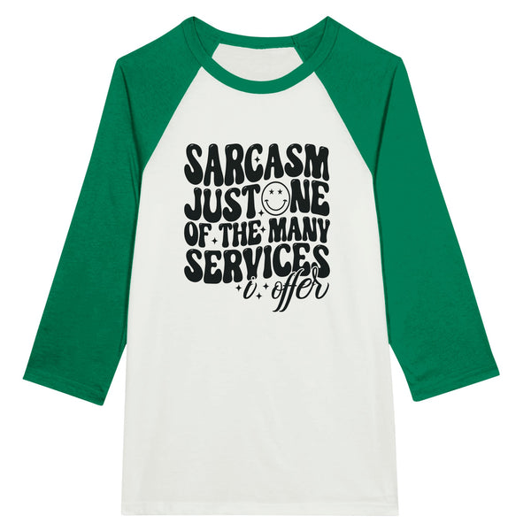 Embrace Sarcasm - Wear Your Wit with Our Unisex Raglan T-shirt! - White and Kelly - T-shirts