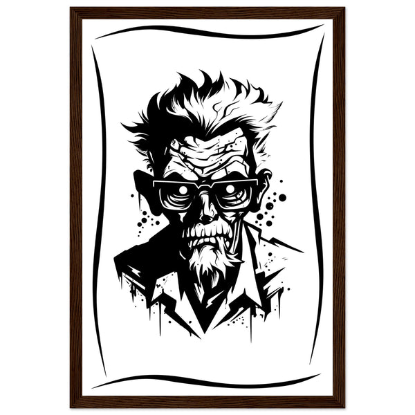 Edgy Artistry - Black and White Character - 30x45 cm 12x18″ Dark wood frame - Wooden Framed Posters