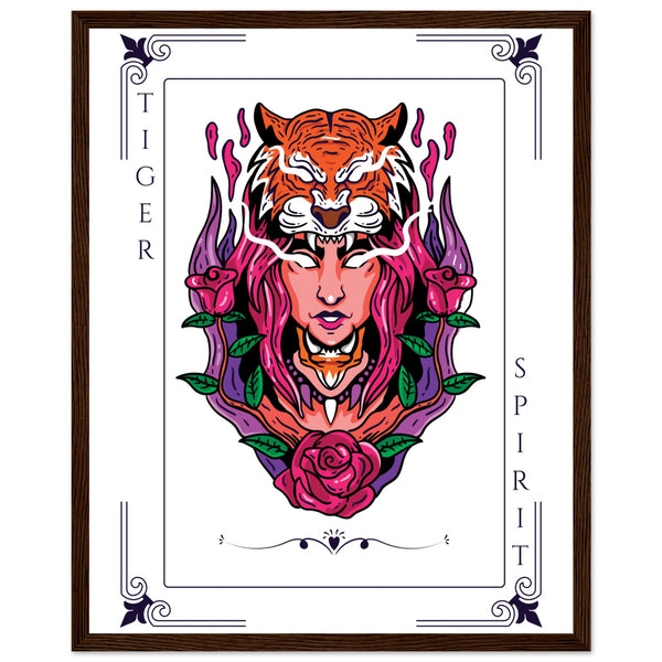 Artistry Unleashed - Warrior, Sacred Bull, and Tiger Spirit - 40x50 cm 16x20″ Dark wood frame Tiger Spirit - Wooden Framed Posters